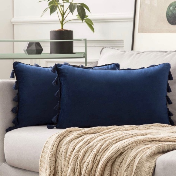 Other - Luxe Home | Navy Velvet Tassel Trim Pillow Covers